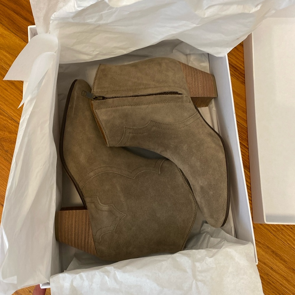 Isabel Marant Dicker Suede Western Ankle Bootie in Taupe - Picture 11 of 12